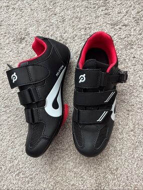Peloton Black and White Women's Cycling Sneakers with Red Accent